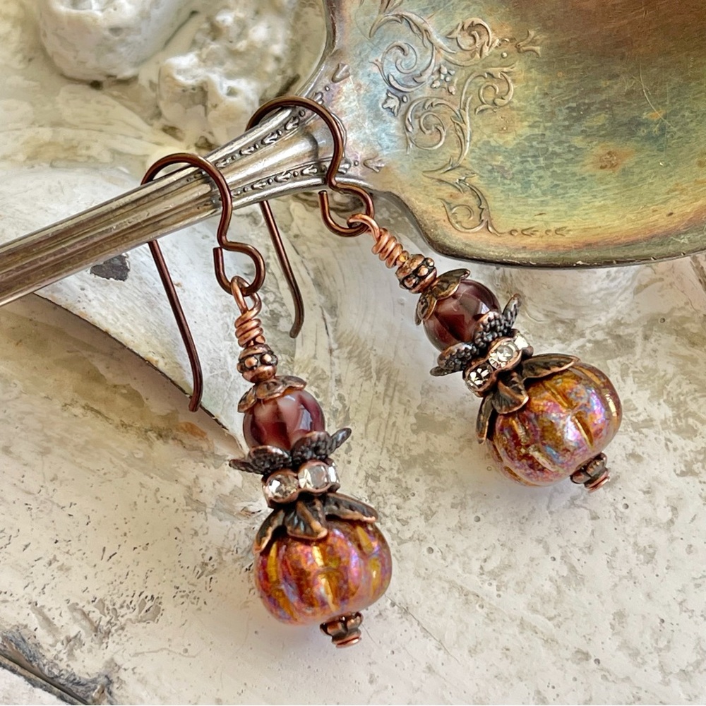 Hand Crafted “Midnight Pumpkin” Dangle Earrings - Picture 6 of 10